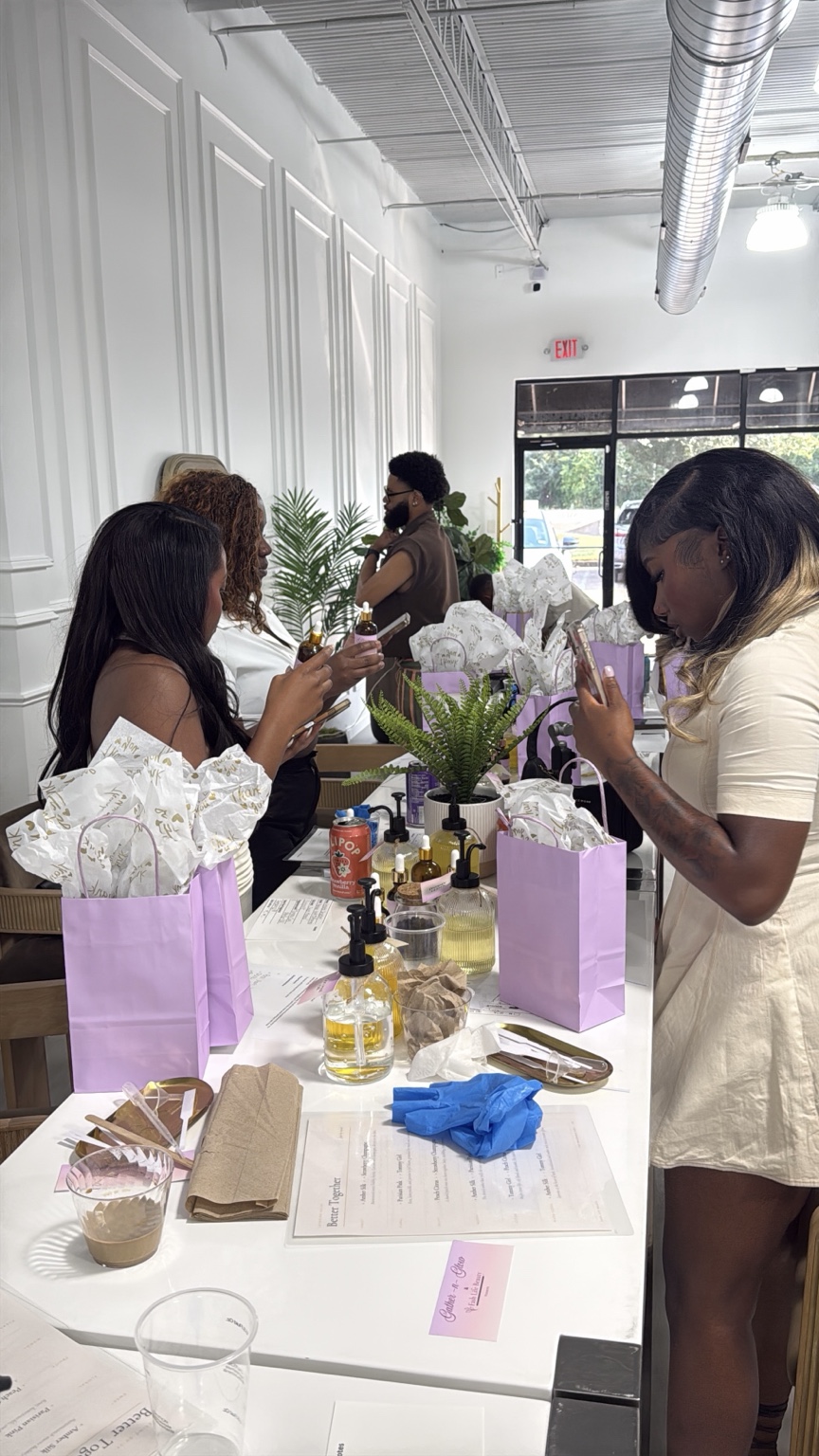 Gather N Glow class setup with lavender gift bags